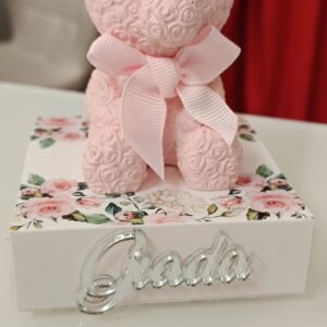 Bomboniera Orso Rosa su Scatola Personalizzata - cm10x8